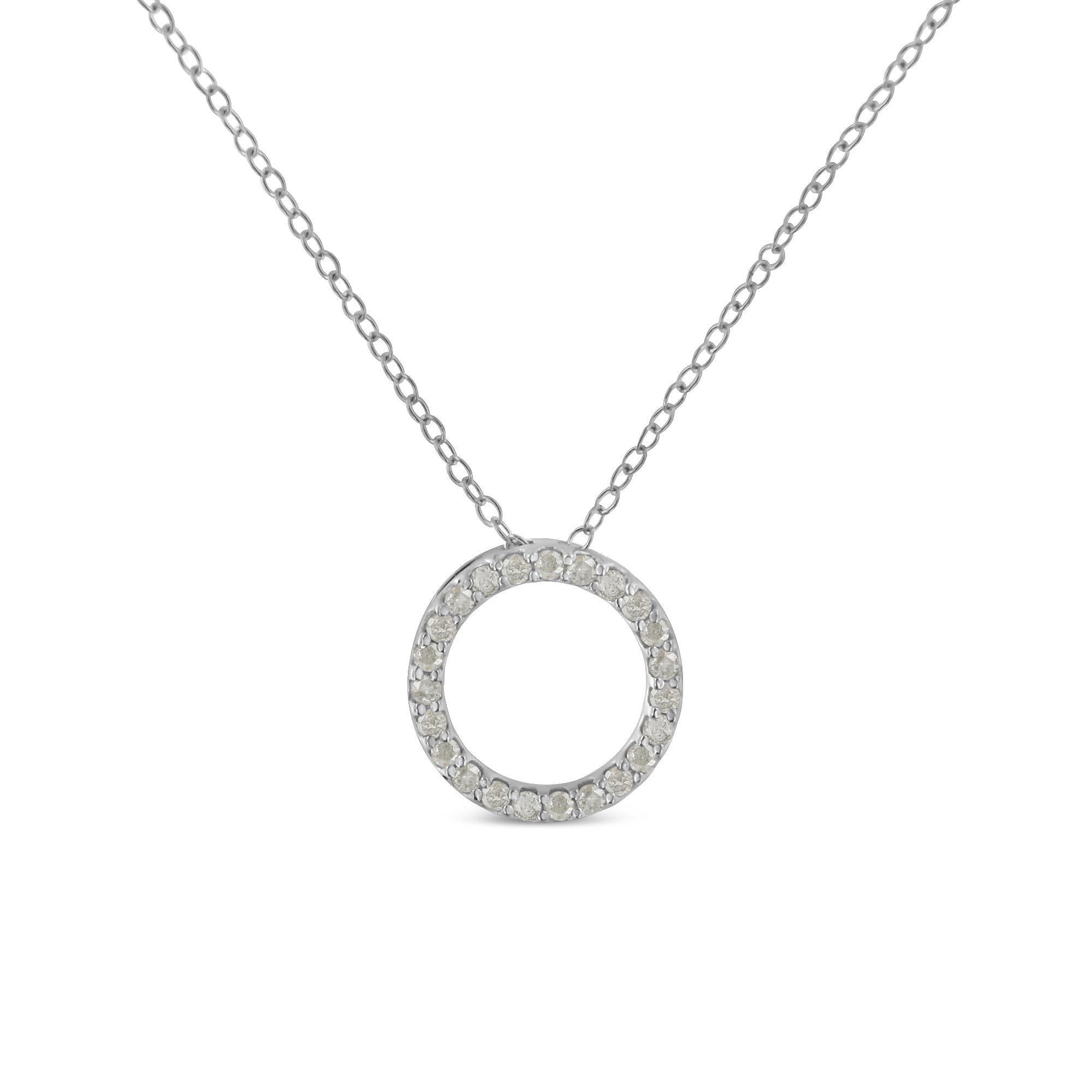 Haus of Brilliance .925 Sterling Silver 1/4 Cttw Round-cut Diamond Open Circle Halo 18&quot; Pendant Necklace (I-J Color, I2-I3 Clarity)