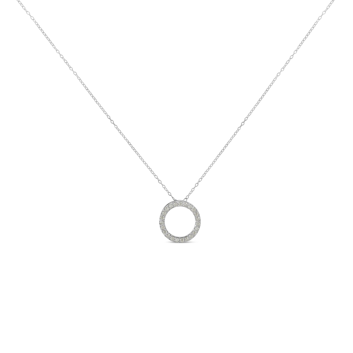 Haus of Brilliance .925 Sterling Silver 1/4 Cttw Round-cut Diamond Open Circle Halo 18&quot; Pendant Necklace (I-J Color, I2-I3 Clarity)