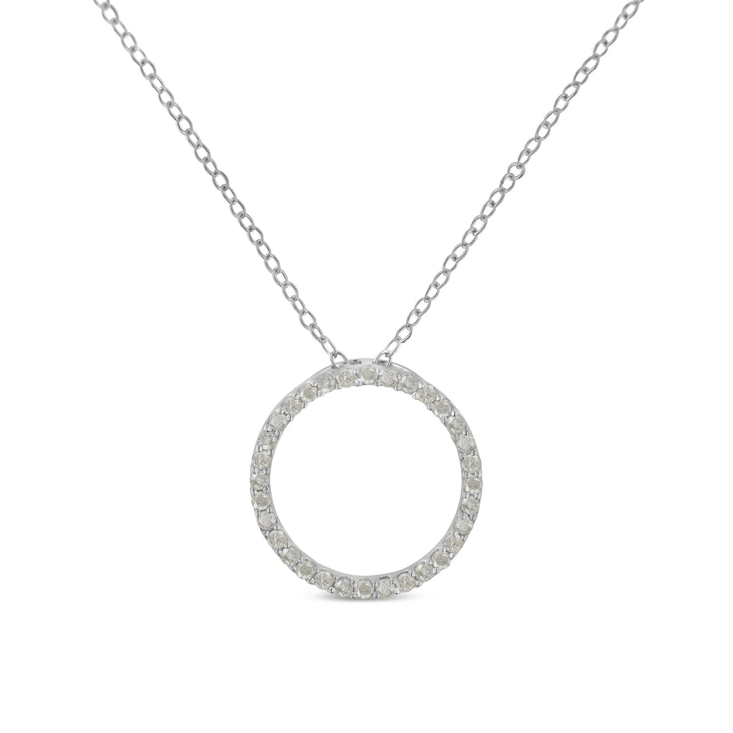 Haus of Brilliance .925 Sterling Silver 1/3 Cttw Round-cut Diamond Open Circle Halo 18&quot; Pendant Necklace (I-J Color, I2-I3 Clarity)