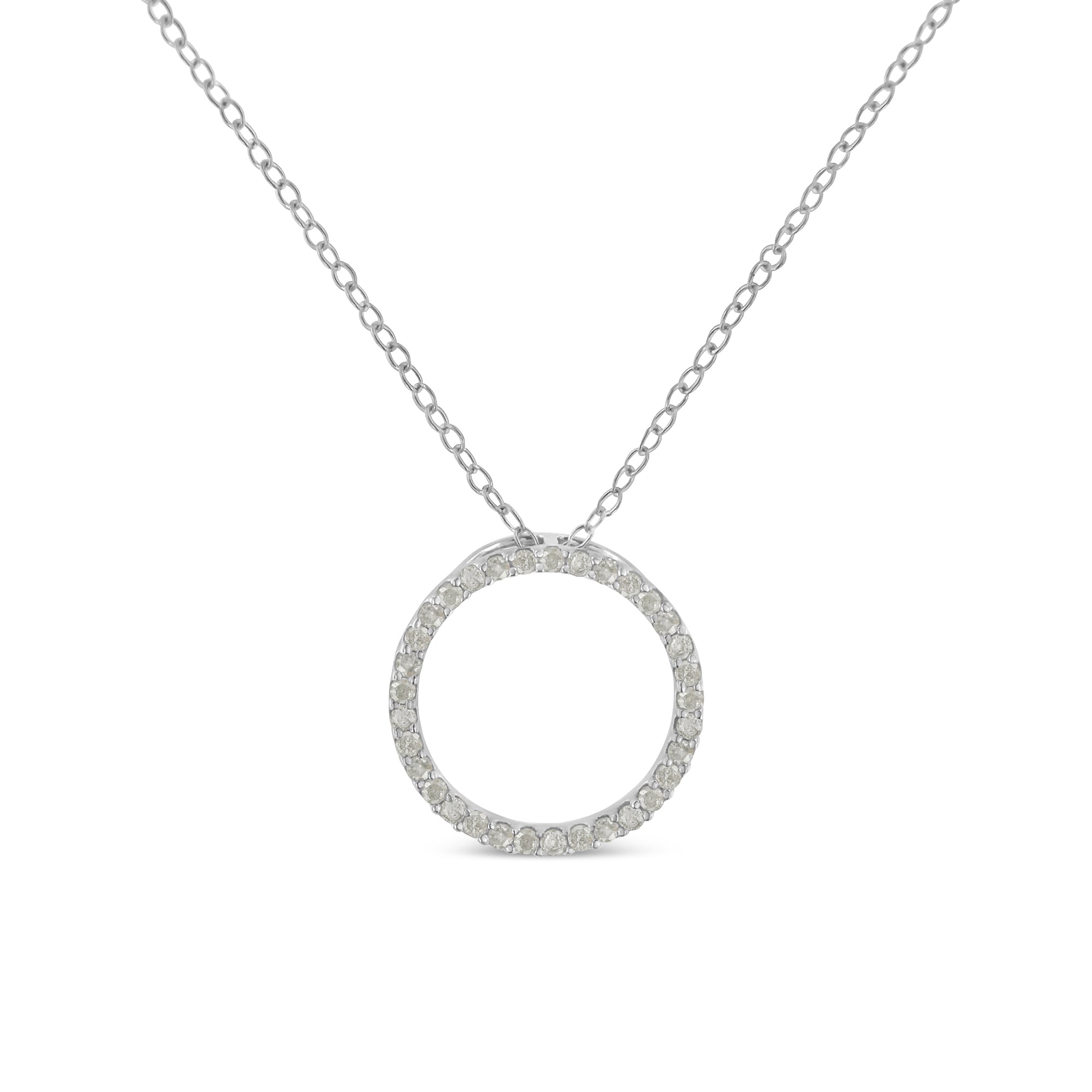 Haus of Brilliance .925 Sterling Silver 1/3 Cttw Round-Cut Diamond Open Circle Halo 18&quot; Pendant Necklace (I-J Color, I2-I3 Clarity)