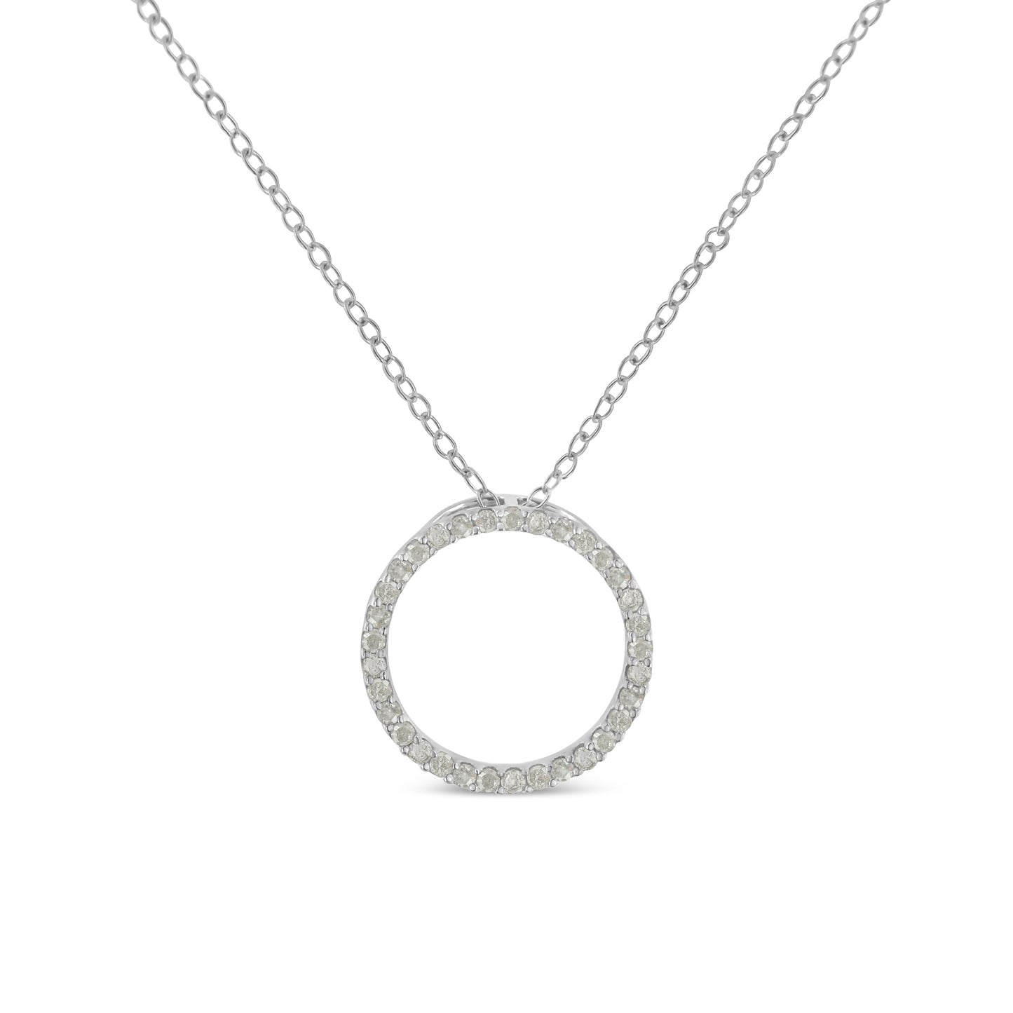 Haus of Brilliance .925 Sterling Silver 1/3 Cttw Round-Cut Diamond Open Circle Halo 18" Pendant Necklace (I-J Color, I2-I3 Clarity)