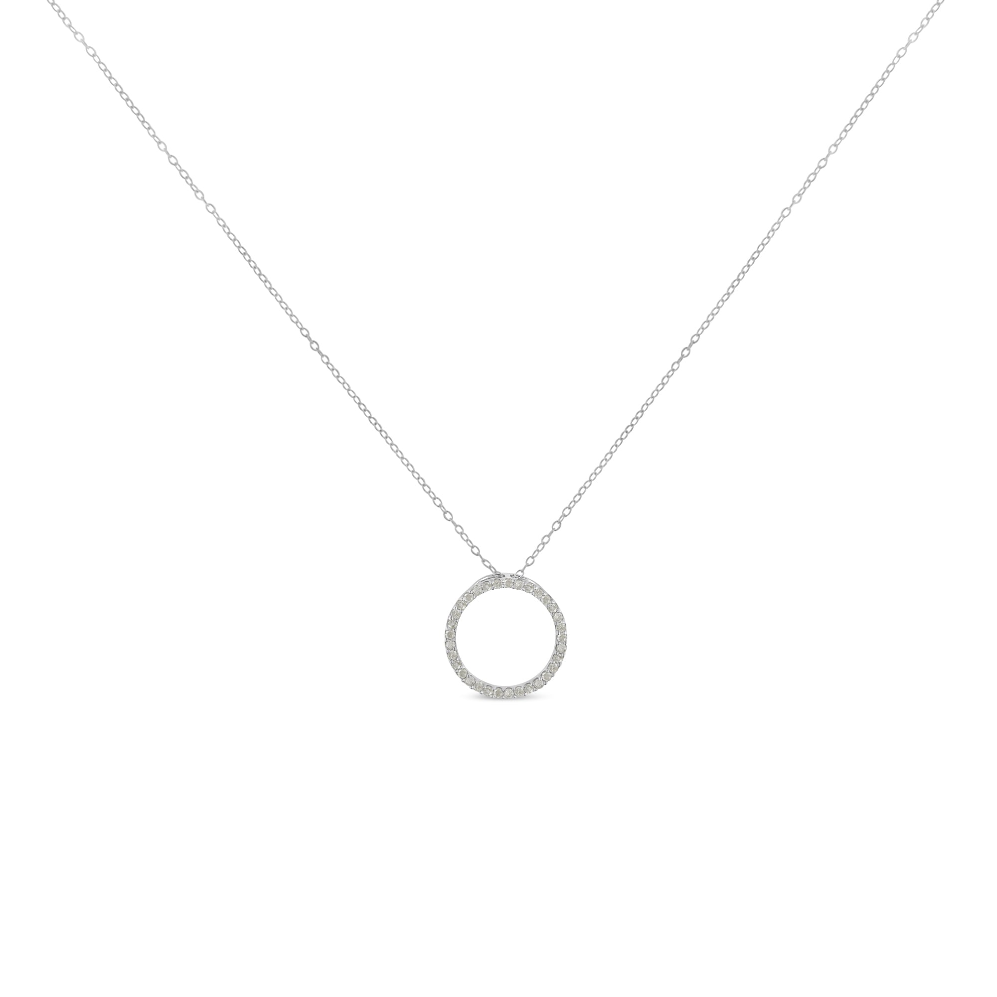 Haus of Brilliance .925 Sterling Silver 1/3 Cttw Round-Cut Diamond Open Circle Halo 18&quot; Pendant Necklace (I-J Color, I2-I3 Clarity)