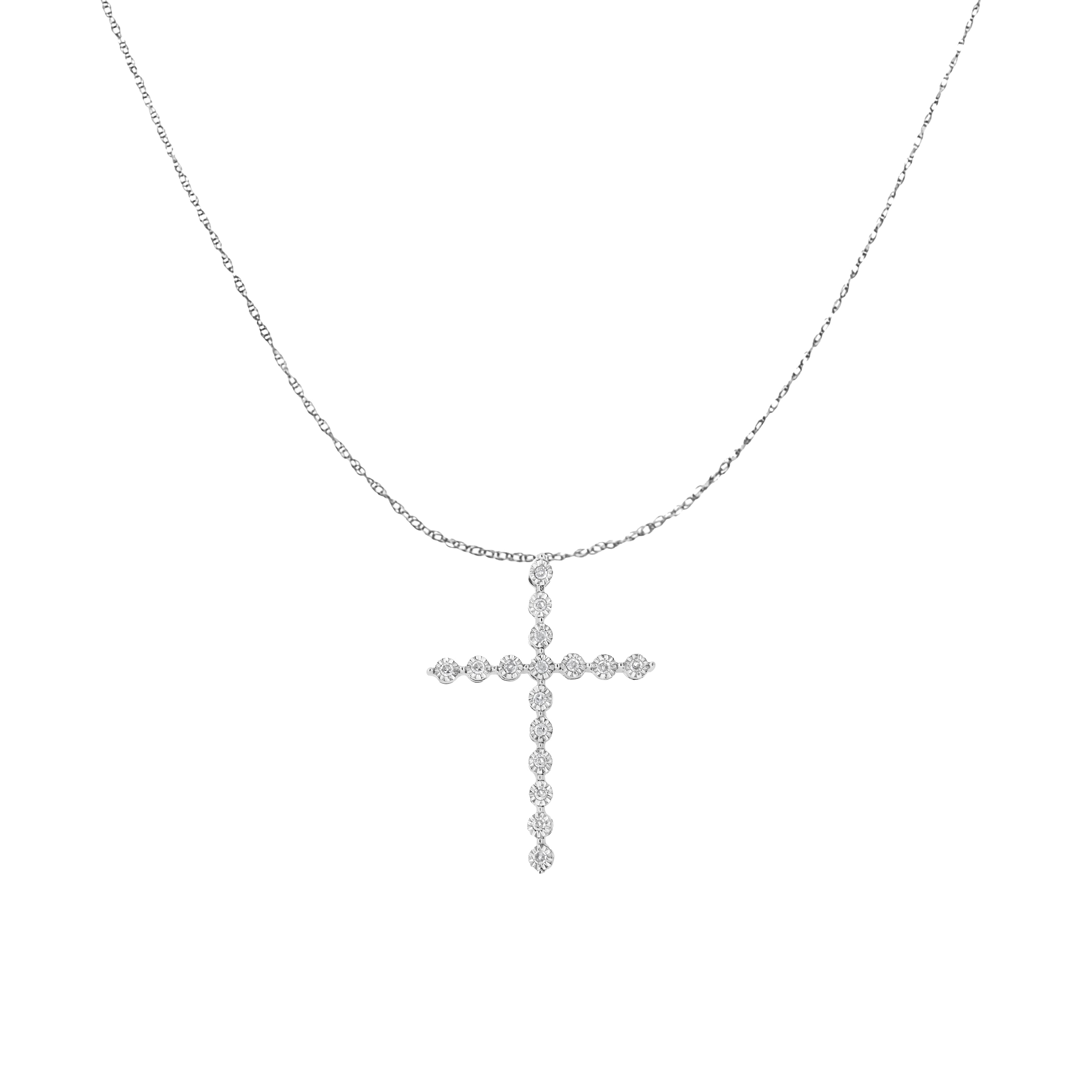 Haus of Brilliance .925 Sterling Silver 1/6 cttw Diamond Cross Pendant Necklace (I-J, I1-I2)