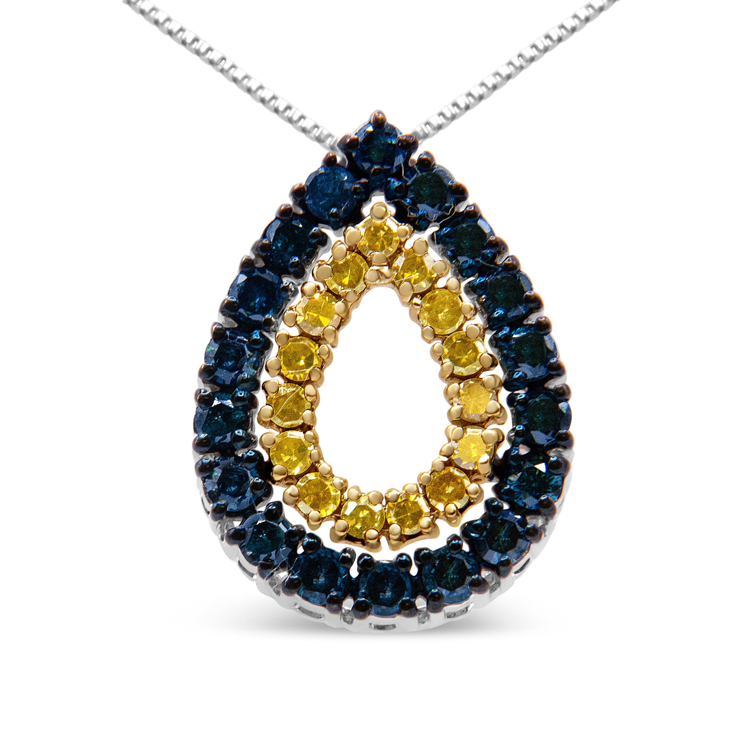 haus of Brilliance 14K Yellow Gold Plated .925 Sterling Silver 1/2 Cttw Treated Blue and Yellow Diamond Double Pear Shaped 18&quot; Pendant Necklace (Blue Color, I2-I3 Clarity)