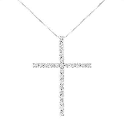 Haus of Brilliance .925 Sterling Silver 3.0 Cttw Round Shape Diamond 1-1/2&quot; Cross Pendant with Box Chain Necklace (I-J Color, I2-I3 Clarity) - 18&quot;