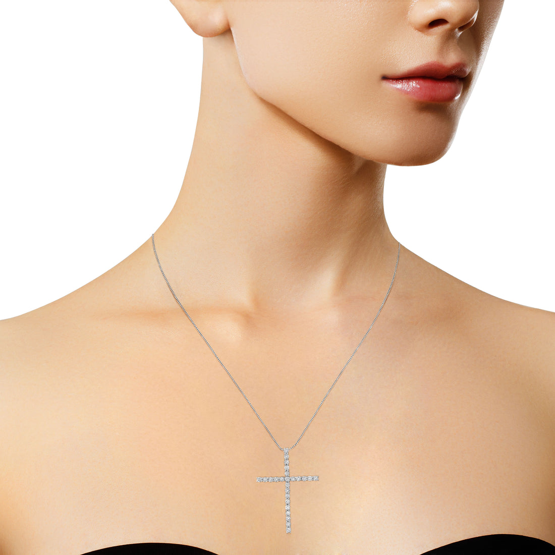 Haus of Brilliance .925 Sterling Silver 3.0 Cttw Round Shape Diamond 1-1/2&quot; Cross Pendant with Box Chain Necklace (I-J Color, I2-I3 Clarity) - 18&quot;