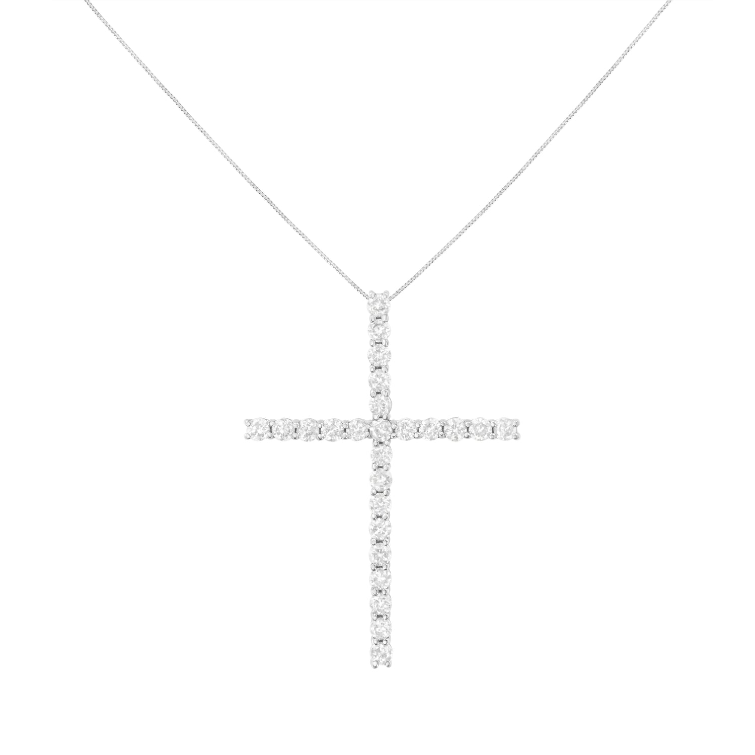 Haus of Brilliance .925 Sterling Silver 3.0 Cttw Round Shape Diamond 1-1/2&quot; Cross Pendant with Box Chain Necklace (I-J Color, I2-I3 Clarity) - 18&quot;