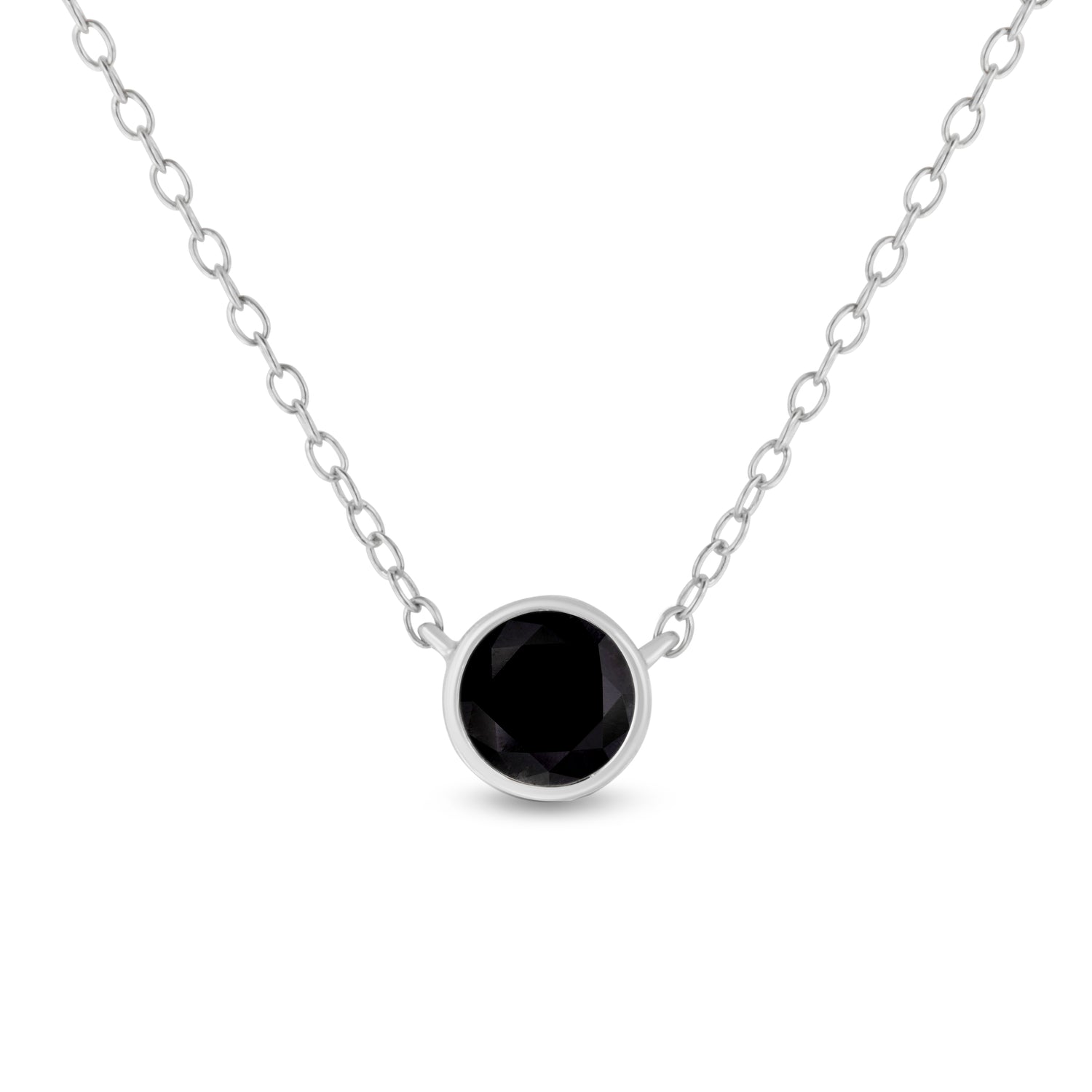 Haus of Brilliance .925 Sterling Silver 1/3 Cttw Bezel-Set Treated Black Diamond Solitaire 18&quot; Pendant Necklace (Black Color, I1-I2 Clarity)