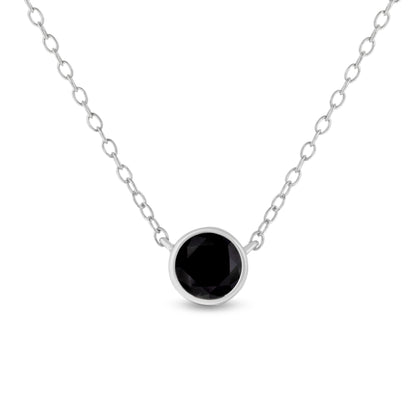 Haus of Brilliance .925 Sterling Silver 1/3 Cttw Bezel-Set Treated Black Diamond Solitaire 18&quot; Pendant Necklace (Black Color, I1-I2 Clarity)