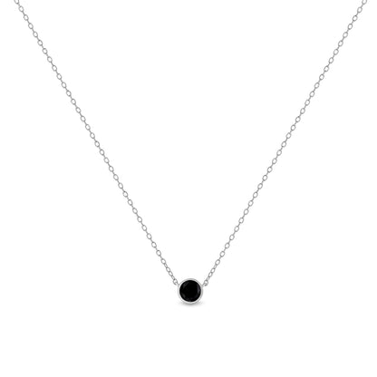 Haus of Brilliance .925 Sterling Silver 1/3 Cttw Bezel-Set Treated Black Diamond Solitaire 18&quot; Pendant Necklace (Black Color, I1-I2 Clarity)