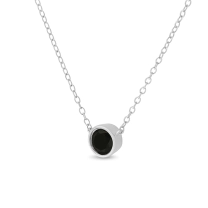 Haus of Brilliance .925 Sterling Silver 1/3 Cttw Bezel-Set Treated Black Diamond Solitaire 18&quot; Pendant Necklace (Black Color, I1-I2 Clarity)