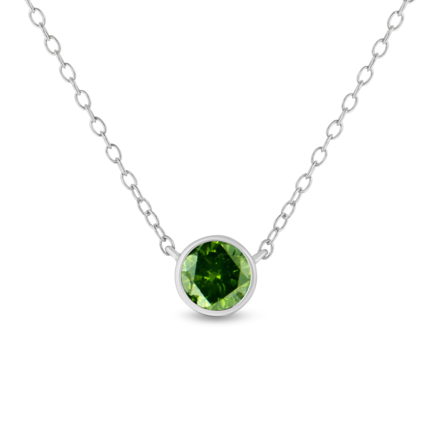 Haus of Brilliance .925 Sterling Silver 1/2 Cttw Treated Green Diamond Bezel Solitaire 18&quot; Pendant Necklace (Green Color, I2-I3 Clarity)
