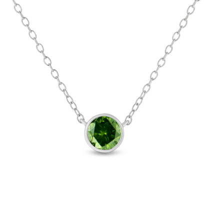 Haus of Brilliance .925 Sterling Silver 1/2 Cttw Treated Green Diamond Bezel Solitaire 18&quot; Pendant Necklace (Green Color, I2-I3 Clarity)
