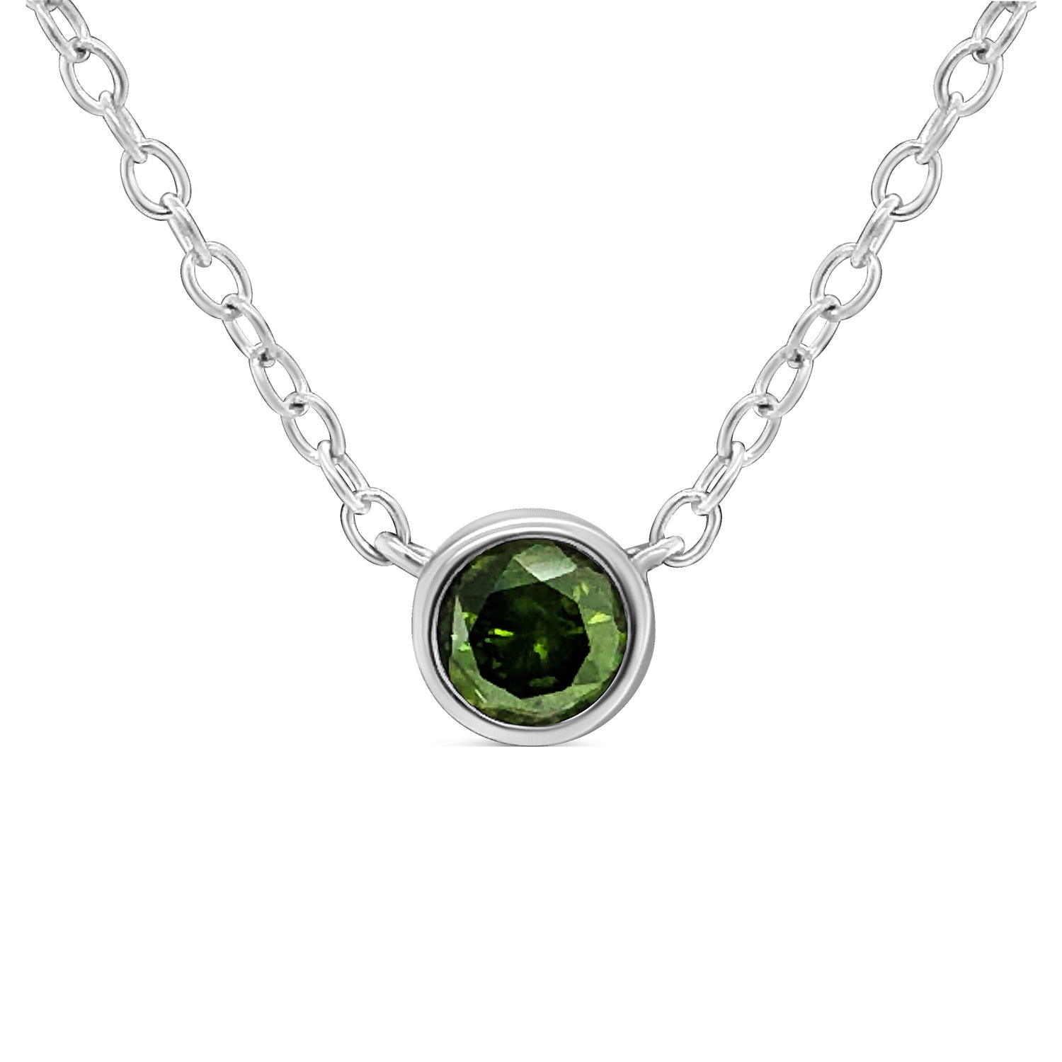 Haus of Brilliance .925 Sterling Silver 1/5 Cttw Treated Green Diamond Solitaire Bezel 18&quot; Pendant Necklace (Green Color, I1-I2 Clarity)