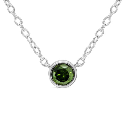 Haus of Brilliance .925 Sterling Silver 1/5 Cttw Treated Green Diamond Solitaire Bezel 18&quot; Pendant Necklace (Green Color, I1-I2 Clarity)