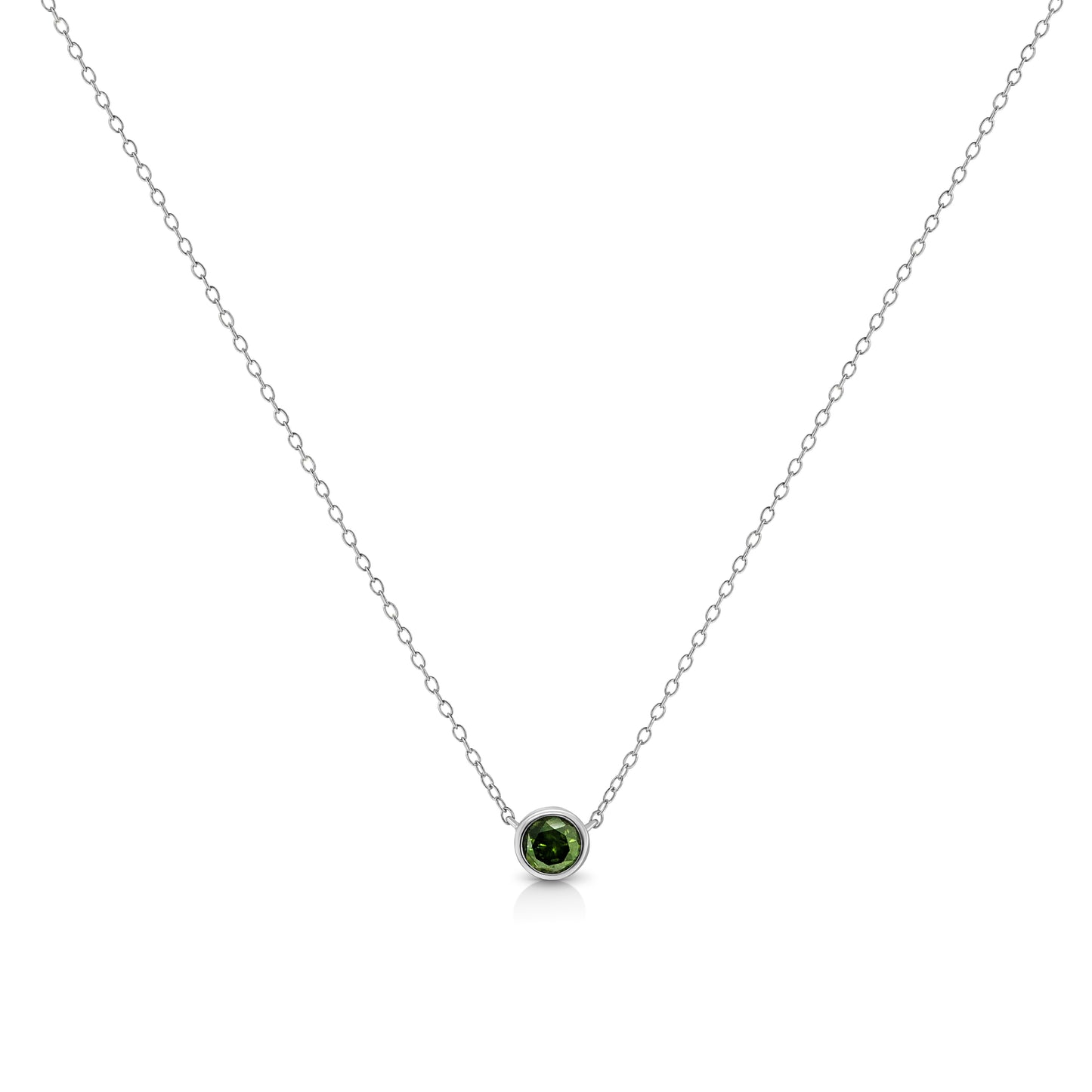 Haus of Brilliance .925 Sterling Silver 1/5 Cttw Treated Green Diamond Solitaire Bezel 18" Pendant Necklace (Green Color, I1-I2 Clarity)