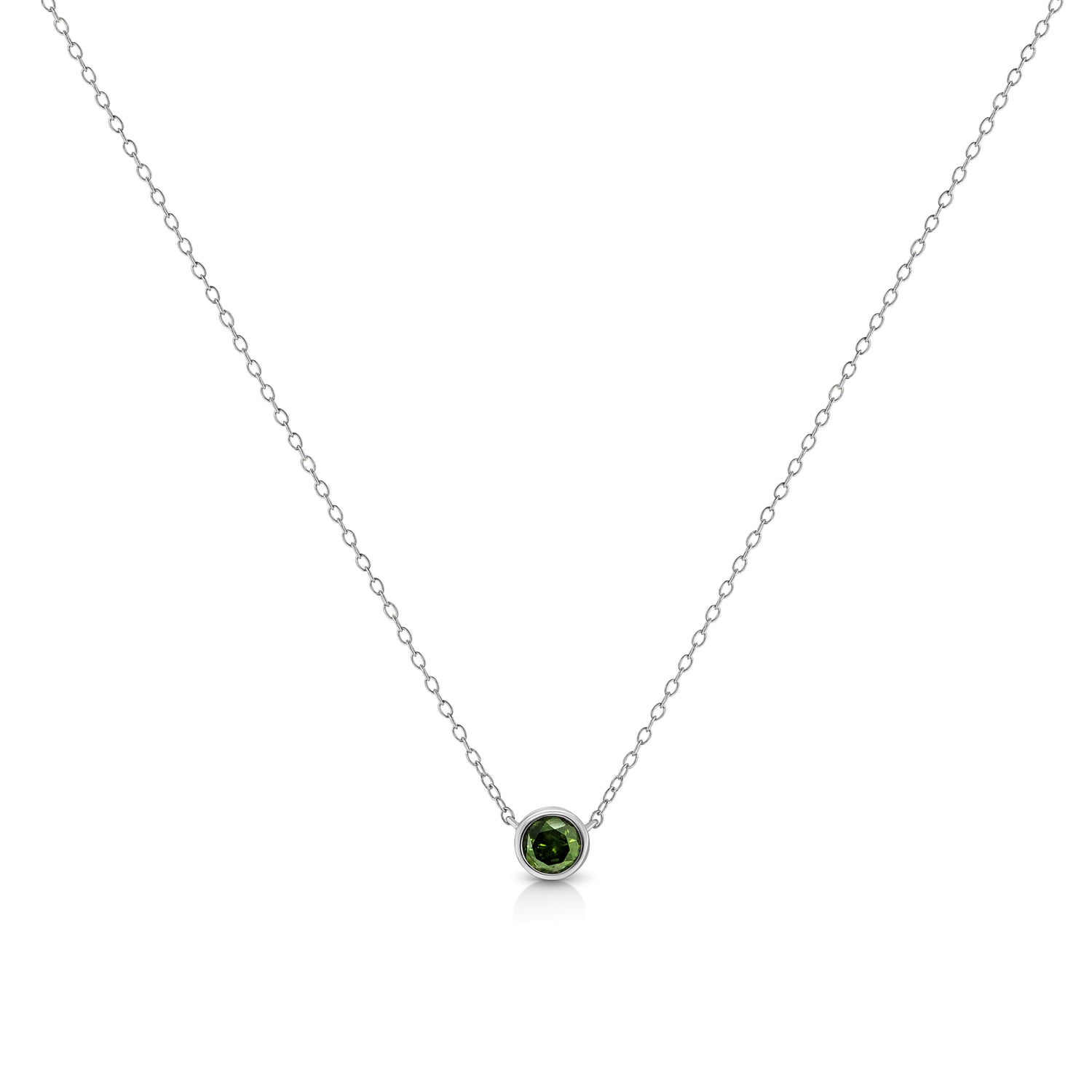 Haus of Brilliance .925 Sterling Silver 1/5 Cttw Treated Green Diamond Solitaire Bezel 18&quot; Pendant Necklace (Green Color, I1-I2 Clarity)