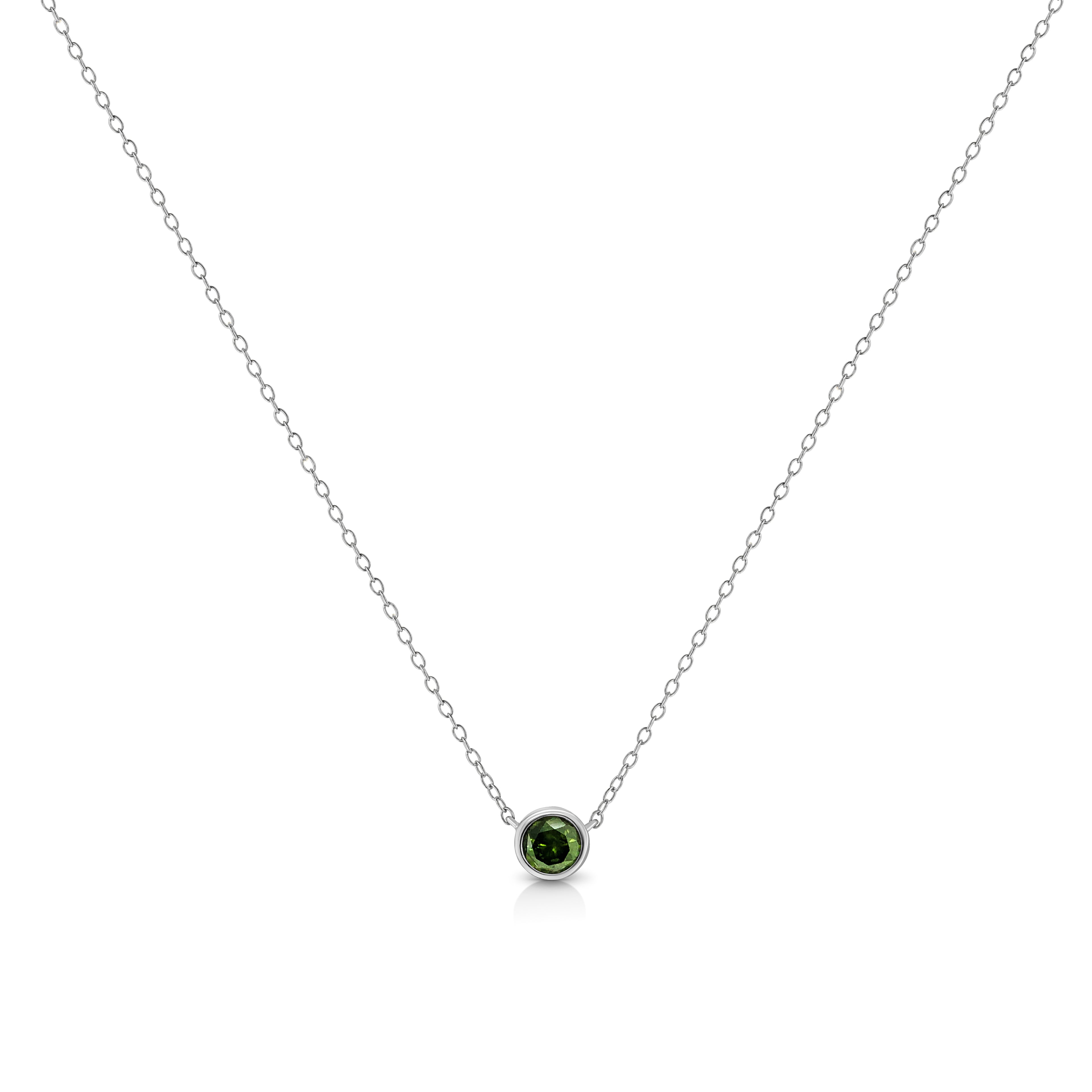 Haus of Brilliance .925 Sterling Silver 1/5 Cttw Treated Green Diamond Solitaire Bezel 18&quot; Pendant Necklace (Green Color, I1-I2 Clarity)