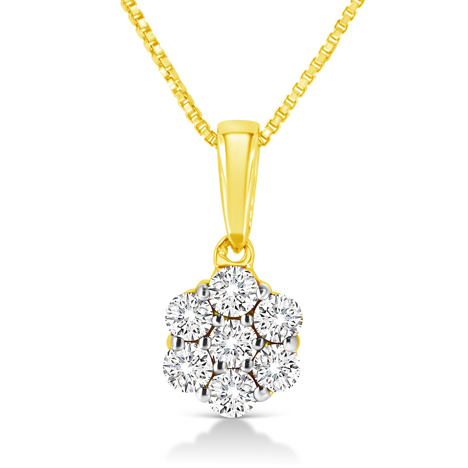 Haus of Brilliance 14K Yellow Gold 1/4 Cttw Prong Set Round-Cut Diamond 7 Stone Floral Cluster 18&quot; Pendant Necklace (H-I Color, I1-I2 Clarity)