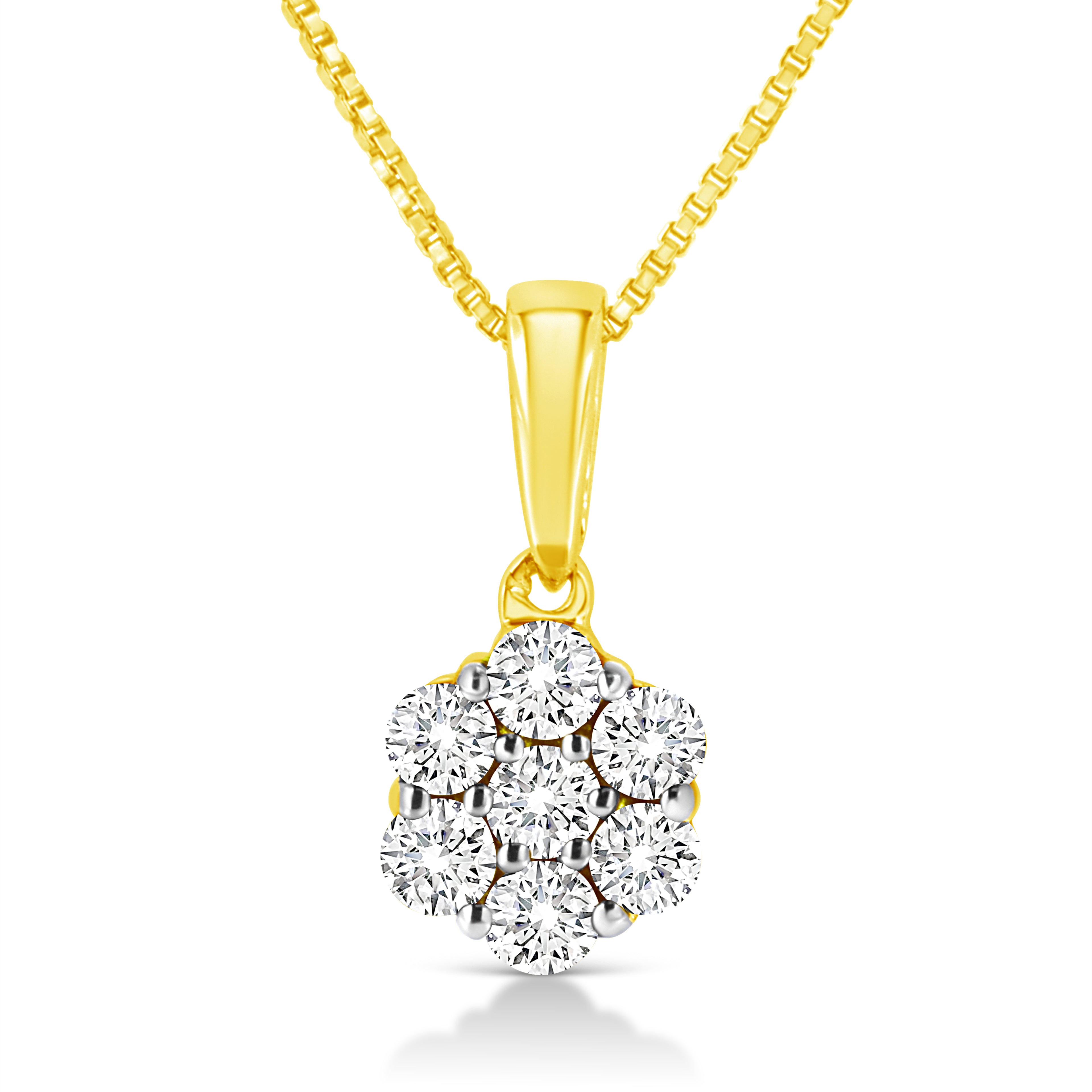 Haus of Brilliance 14K Yellow Gold 1/4 Cttw Prong Set Round-Cut Diamond 7 Stone Floral Cluster 18&quot; Pendant Necklace (H-I Color, I1-I2 Clarity)