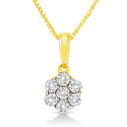 Haus of Brilliance 14K Yellow Gold 1/4 Cttw Prong Set Round-Cut Diamond 7 Stone Floral Cluster 18&quot; Pendant Necklace (H-I Color, I1-I2 Clarity)