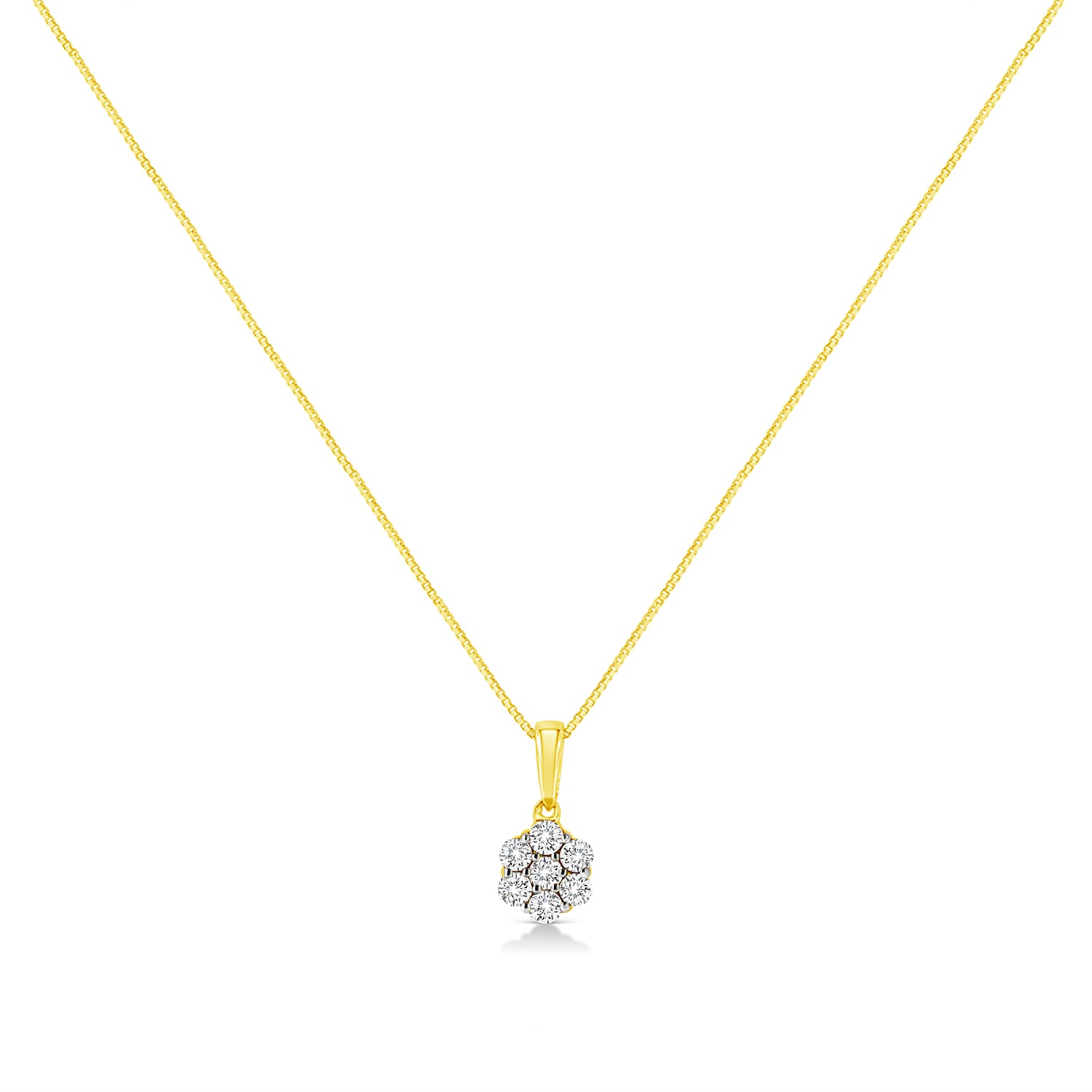 Haus of Brilliance 14K Yellow Gold 1/4 Cttw Prong Set Round-Cut Diamond 7 Stone Floral Cluster 18&quot; Pendant Necklace (H-I Color, I1-I2 Clarity)