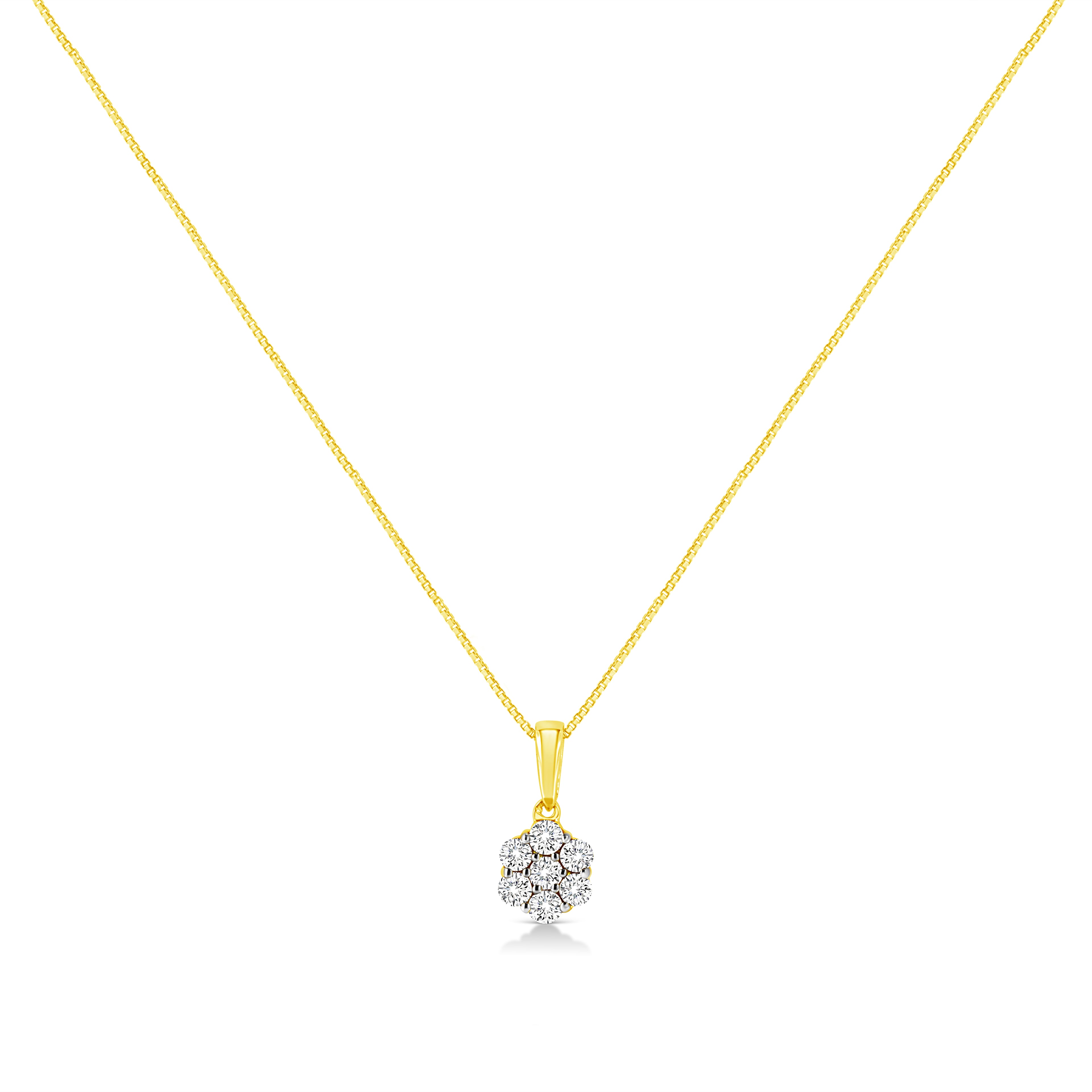 Haus of Brilliance 14K Yellow Gold 1/4 Cttw Prong Set Round-Cut Diamond 7 Stone Floral Cluster 18&quot; Pendant Necklace (H-I Color, I1-I2 Clarity)