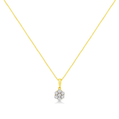 Haus of Brilliance 14K Yellow Gold 1/4 Cttw Prong Set Round-Cut Diamond 7 Stone Floral Cluster 18&quot; Pendant Necklace (H-I Color, I1-I2 Clarity)