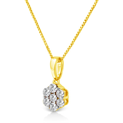 Haus of Brilliance 14K Yellow Gold 1/4 Cttw Prong Set Round-Cut Diamond 7 Stone Floral Cluster 18&quot; Pendant Necklace (H-I Color, I1-I2 Clarity)