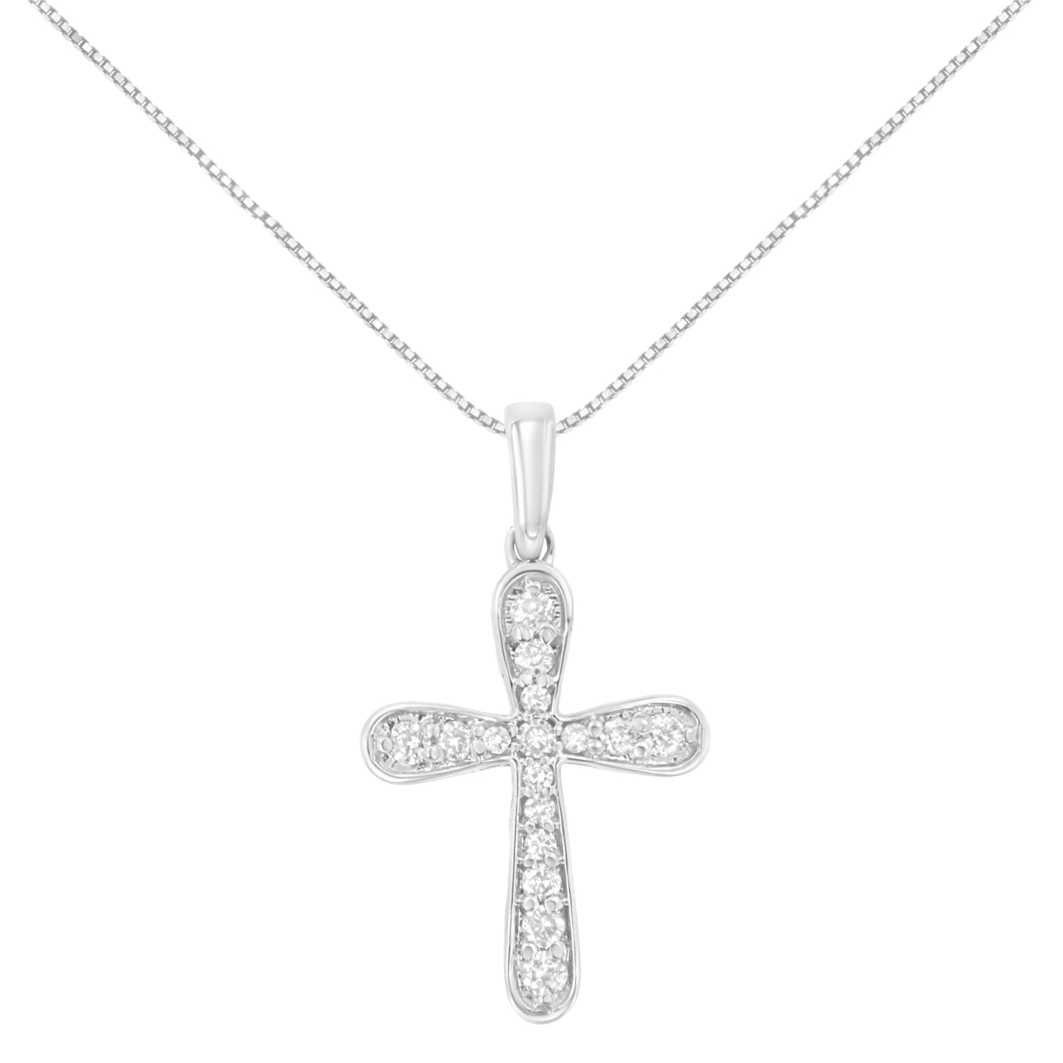 Haus of Brilliance .925 Sterling Silver 1/4 Cttw Diamond Inlaid Cross 18&quot; Pendant Necklace (I-J Color, I1-I2 Clarity)