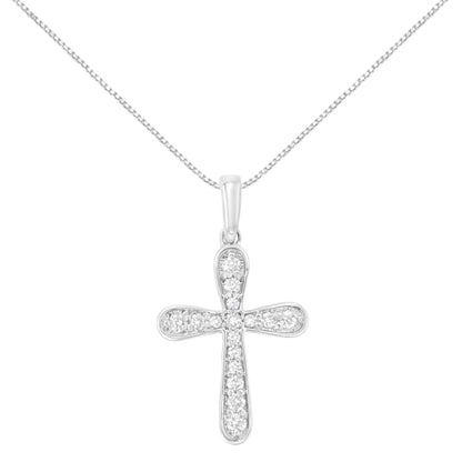 Haus of Brilliance .925 Sterling Silver 1/4 Cttw Diamond Inlaid Cross 18&quot; Pendant Necklace (I-J Color, I1-I2 Clarity)