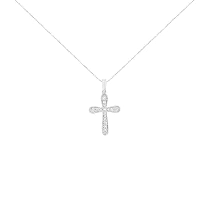 Haus of Brilliance .925 Sterling Silver 1/4 Cttw Diamond Inlaid Cross 18&quot; Pendant Necklace (I-J Color, I1-I2 Clarity)