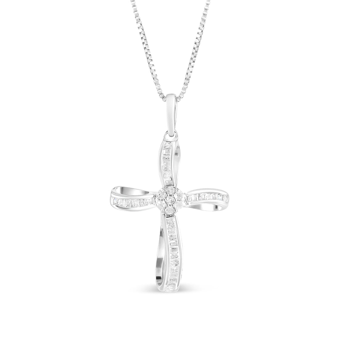 Haus of Brilliance .925 Sterling Silver 1/4 Cttw Diamond Floral Cluster Cross Pendant Necklace (I-J Color, I2-I3 Clarity)