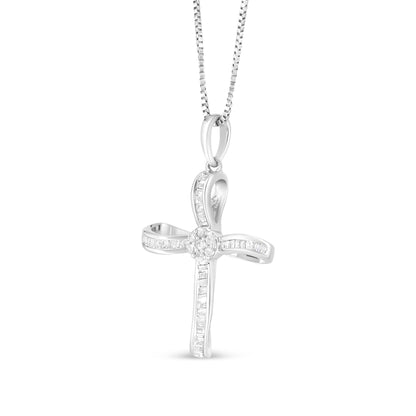 Haus of Brilliance .925 Sterling Silver 1/4 Cttw Diamond Floral Cluster Cross Pendant Necklace (I-J Color, I2-I3 Clarity)