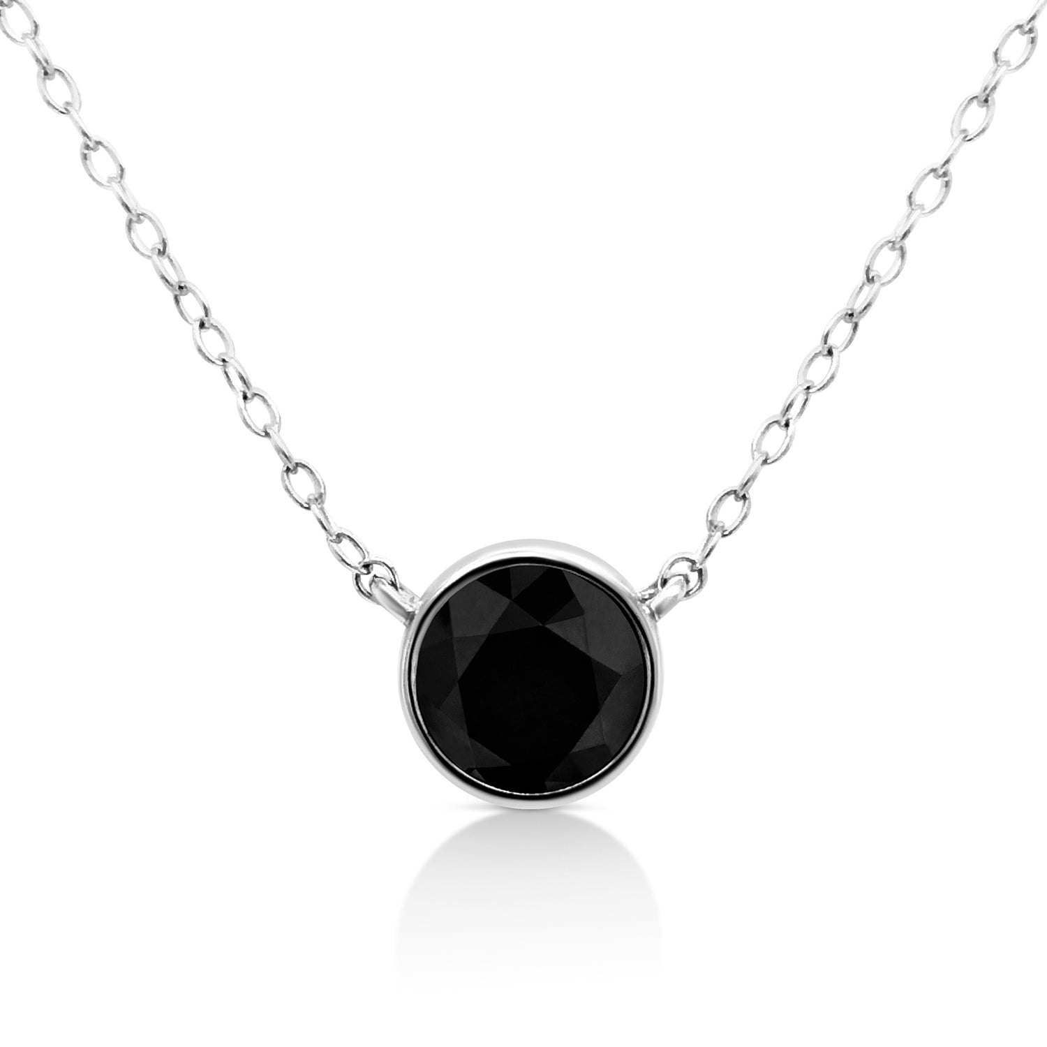 Haus of Brilliance .925 Sterling Silver 3.0 Cttw Treated Black Diamond Bezel Solitaire 18&quot; Pendant Necklace (Black Color, I2-I3 Clarity)