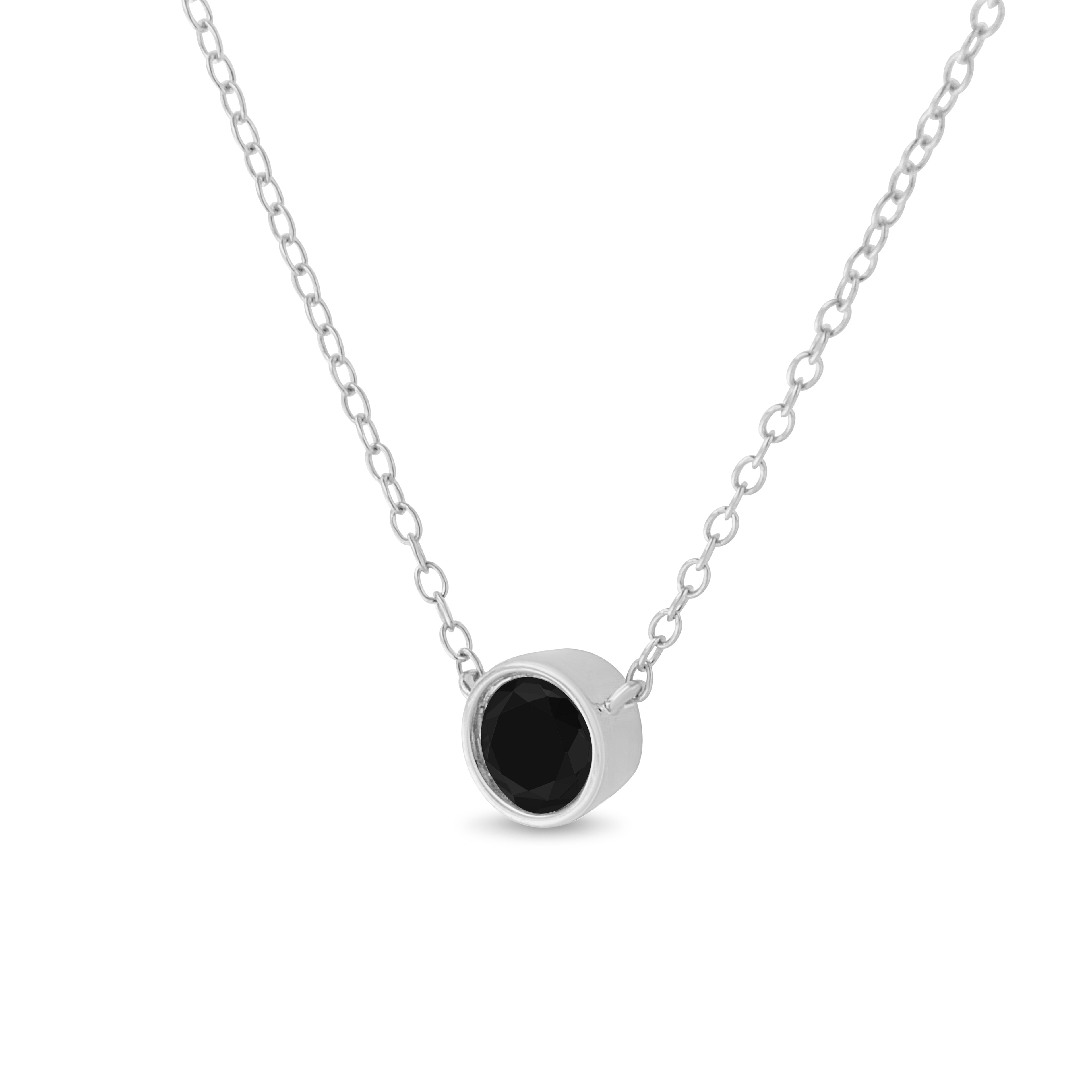 Haus of Brilliance .925 Sterling Silver 3.0 Cttw Treated Black Diamond Bezel Solitaire 18&quot; Pendant Necklace (Black Color, I2-I3 Clarity)