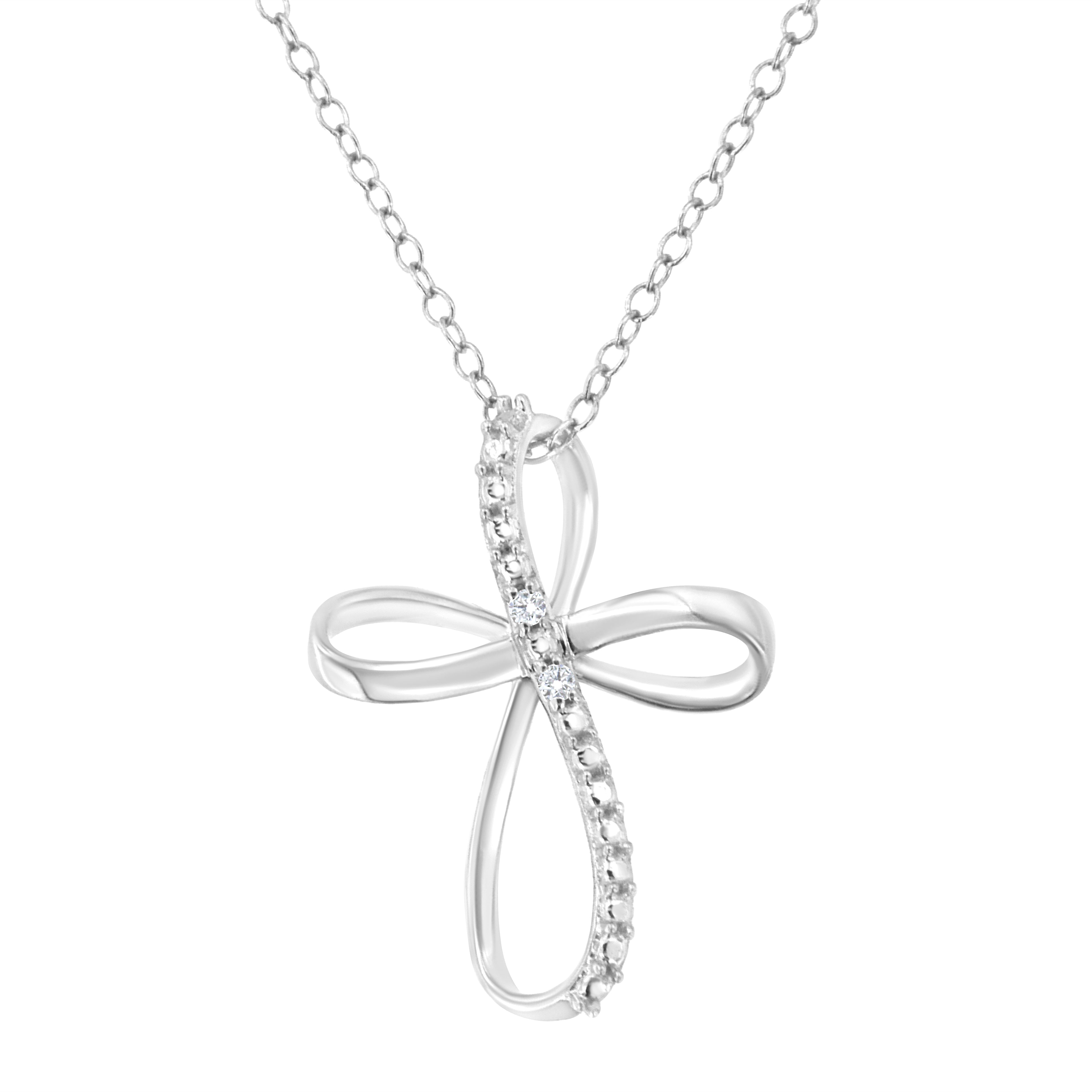 Haus of Brilliance .925 Sterling Silver Diamond Accent Cross Ribbon 18&quot; Pendant Necklace (I-J Color, I2-I3 Clarity)