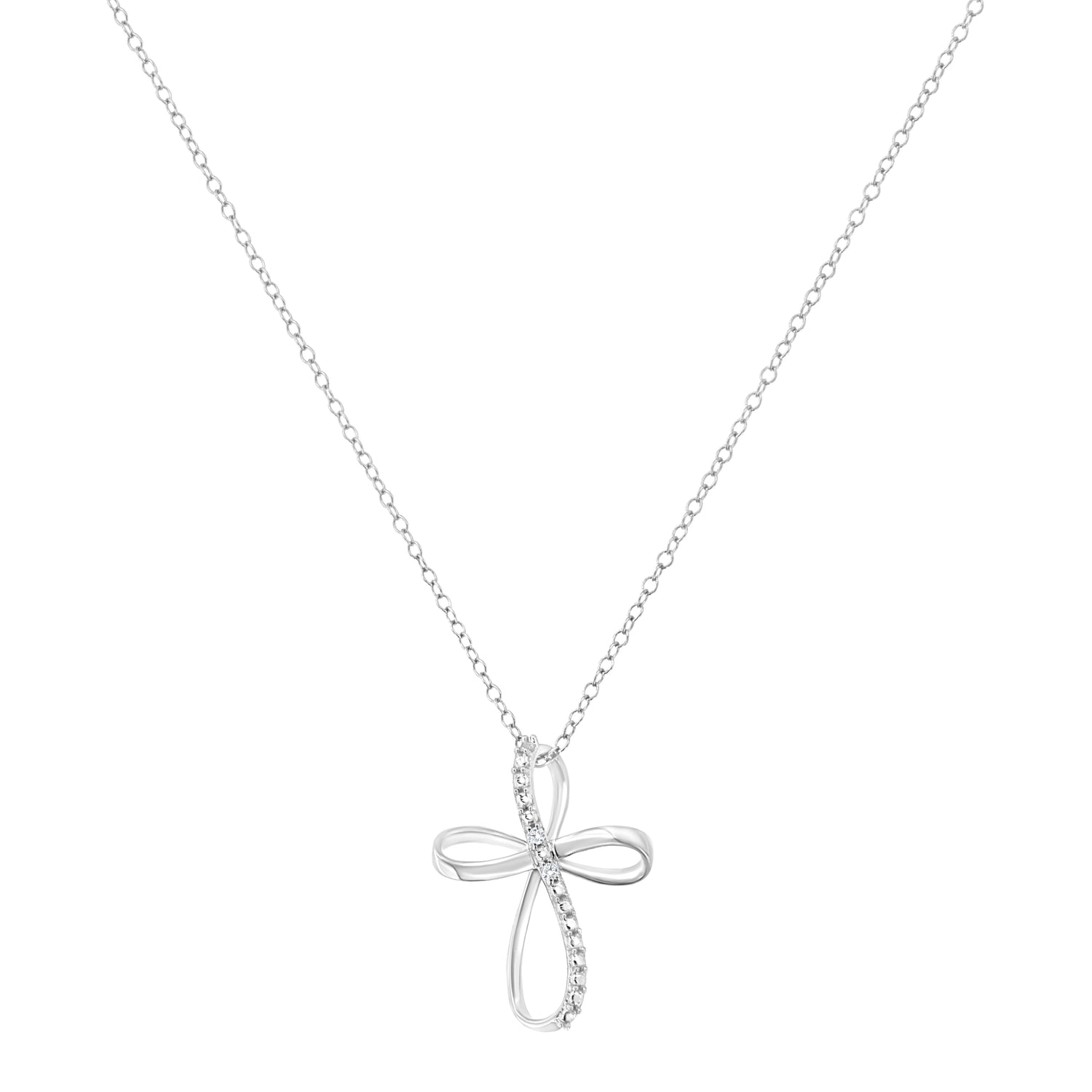 Haus of Brilliance .925 Sterling Silver Diamond Accent Cross Ribbon 18&quot; Pendant Necklace (I-J Color, I2-I3 Clarity)