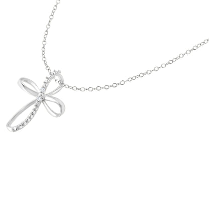 Haus of Brilliance .925 Sterling Silver Diamond Accent Cross Ribbon 18&quot; Pendant Necklace (I-J Color, I2-I3 Clarity)