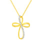 Haus of Brilliance 10K Yellow Gold Plated .925 Sterling Silver Diamond Accent Cross Ribbon 18" Pendant Necklace (I-J Color, I2-I3 Clarity)