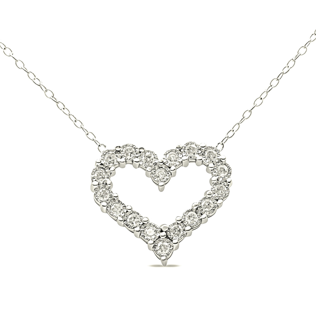 Haus of Brilliance .925 Sterling Silver 1/2 Cttw Diamond Open Heart 18&quot; Pendant Necklace (I-J Color, I2-I3 Clarity)