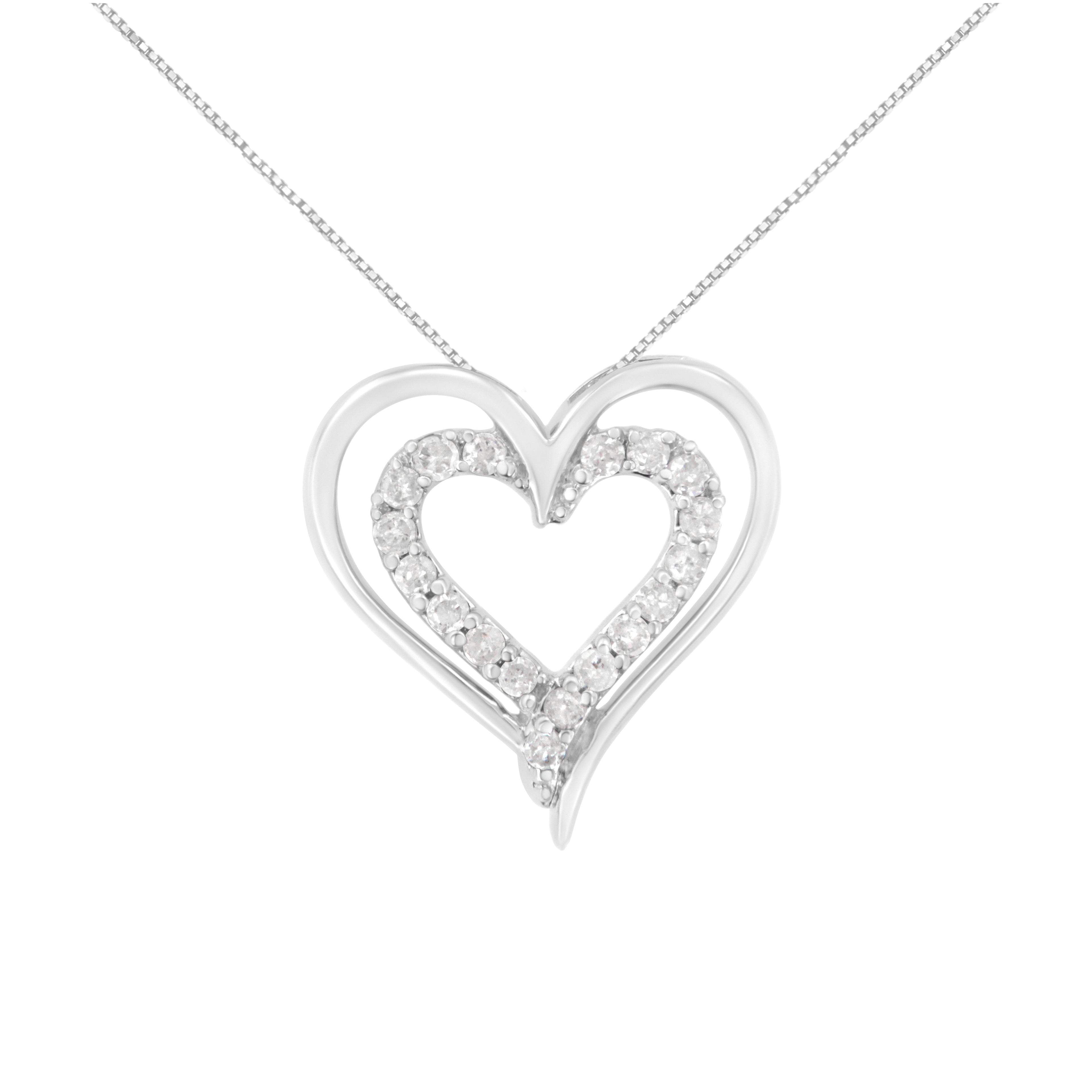 Haus of Brilliance .925 Sterling Silver 1/4 cttw Diamond Open Double Heart 18&quot; Pendant Necklace (I-J Clarity, I2-I3 Color)