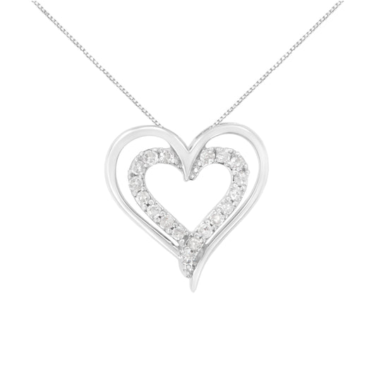 Haus of Brilliance .925 Sterling Silver 1/4 cttw Diamond Open Double Heart 18" Pendant Necklace (I-J Clarity, I2-I3 Color)