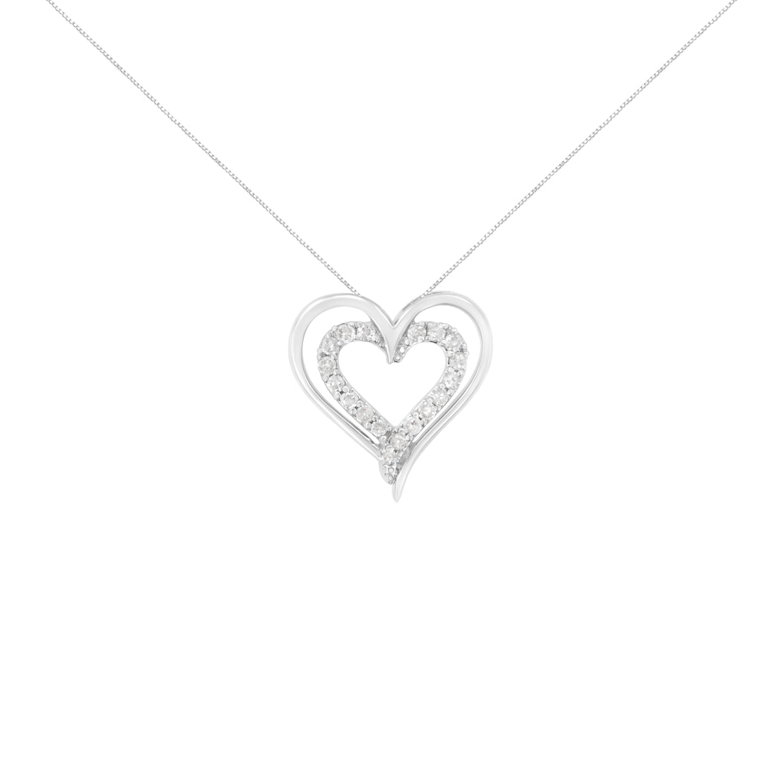 Haus of Brilliance .925 Sterling Silver 1/4 cttw Diamond Open Double Heart 18&quot; Pendant Necklace (I-J Clarity, I2-I3 Color)