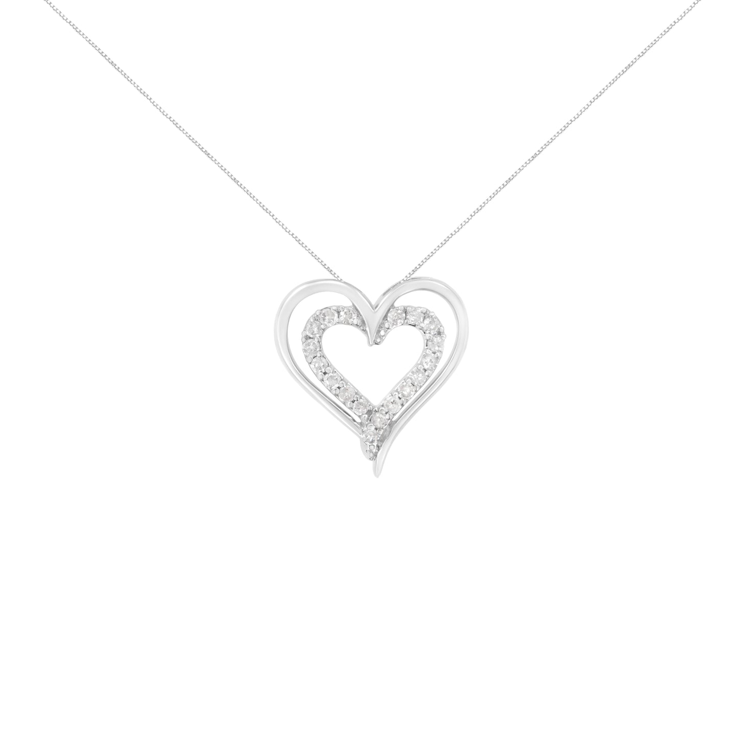 Haus of Brilliance .925 Sterling Silver 1/4 cttw Diamond Open Double Heart 18" Pendant Necklace (I-J Clarity, I2-I3 Color)