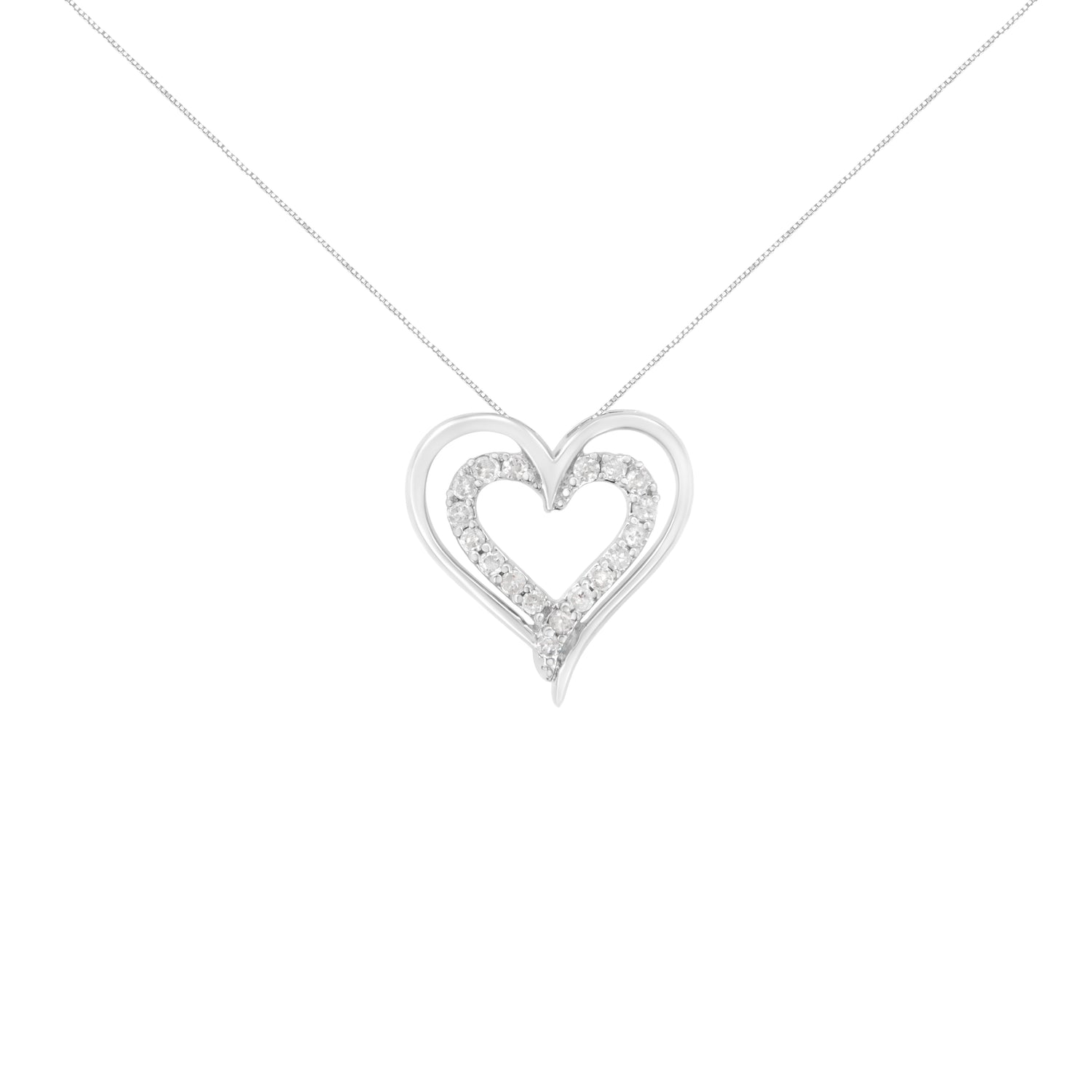 Haus of Brilliance .925 Sterling Silver 1/4 cttw Diamond Open Double Heart 18&quot; Pendant Necklace (I-J Clarity, I2-I3 Color)