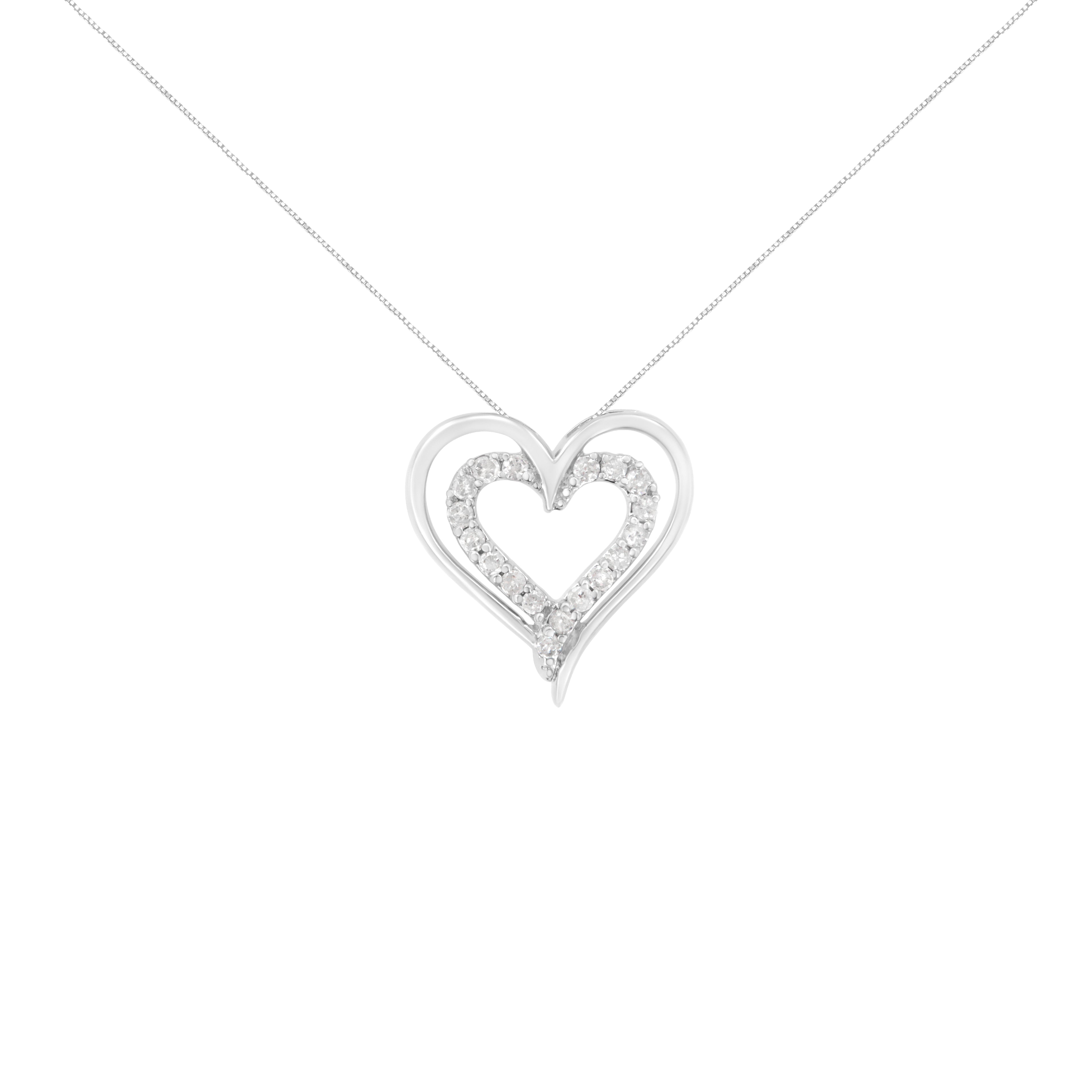 Haus of Brilliance .925 Sterling Silver 1/4 cttw Diamond Open Double Heart 18&quot; Pendant Necklace (I-J Clarity, I2-I3 Color)