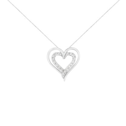 Haus of Brilliance .925 Sterling Silver 1/4 cttw Diamond Open Double Heart 18&quot; Pendant Necklace (I-J Clarity, I2-I3 Color)