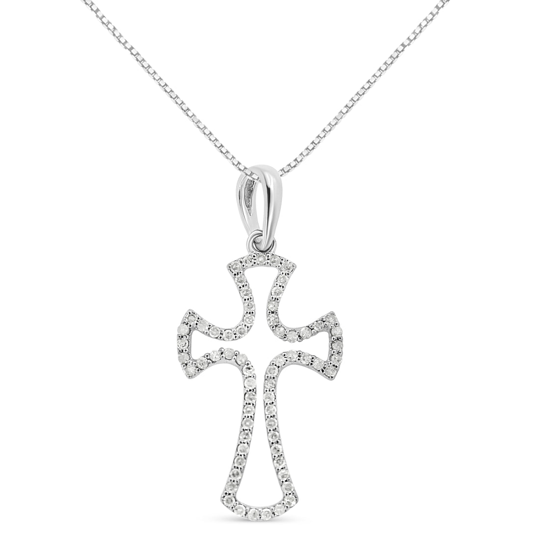 Haus of Brilliance .925 Sterling Silver 1/3 Cttw Diamond Framed Open Cross 18&quot; Pendant Necklace (J-K Color, I2-I3 Clarity)