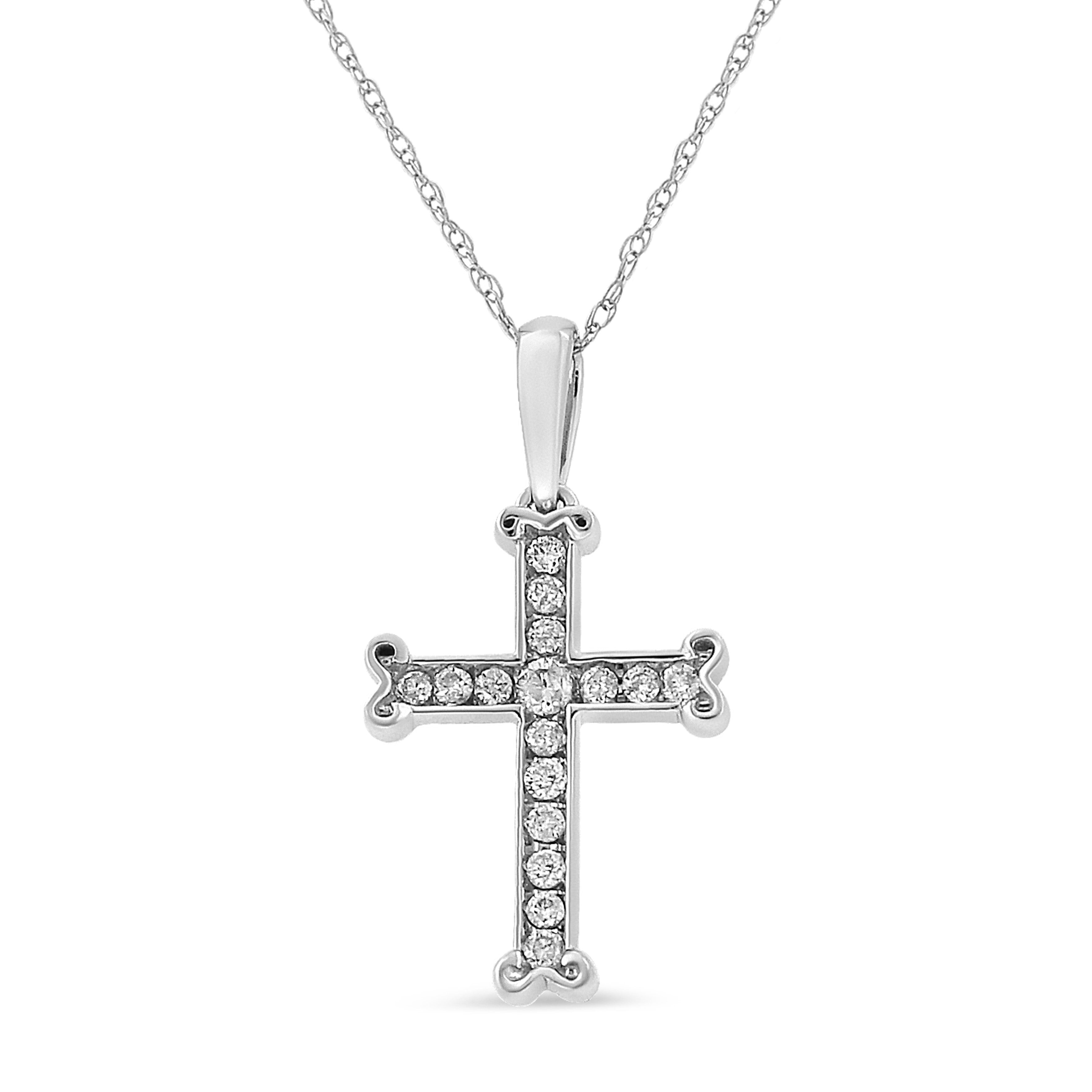 Haus of Brilliance .925 Sterling Silver 1/3 Cttw Round-Cut Diamond Cross 18&quot; Pendant Necklace with Bale (J-K Color, I2-I3 Clarity)